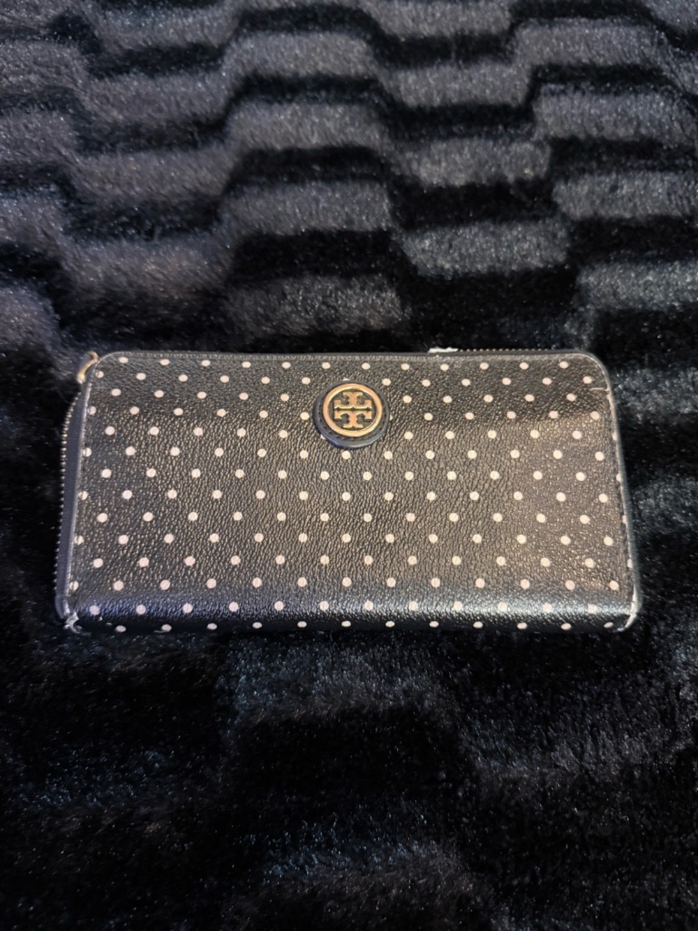 Tory Burch Black Wallet with Cream Polka Dots and Gold Logo